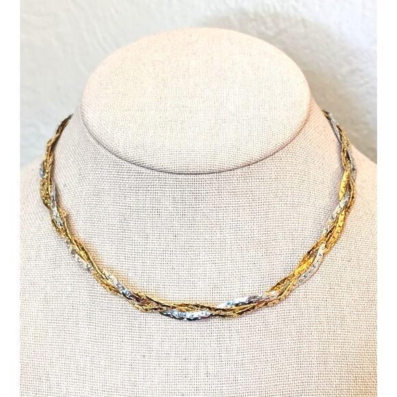 Vintage Napier Two Tone Braided Chain Choker W/ Fold Over Clasp - Picture 1 of 5